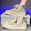 Women Platform Canvas Shoes Retro Student Shoes High Top Sneakers Lace Up Comfortable Skateboard Flat Zipper Sneakers For Female