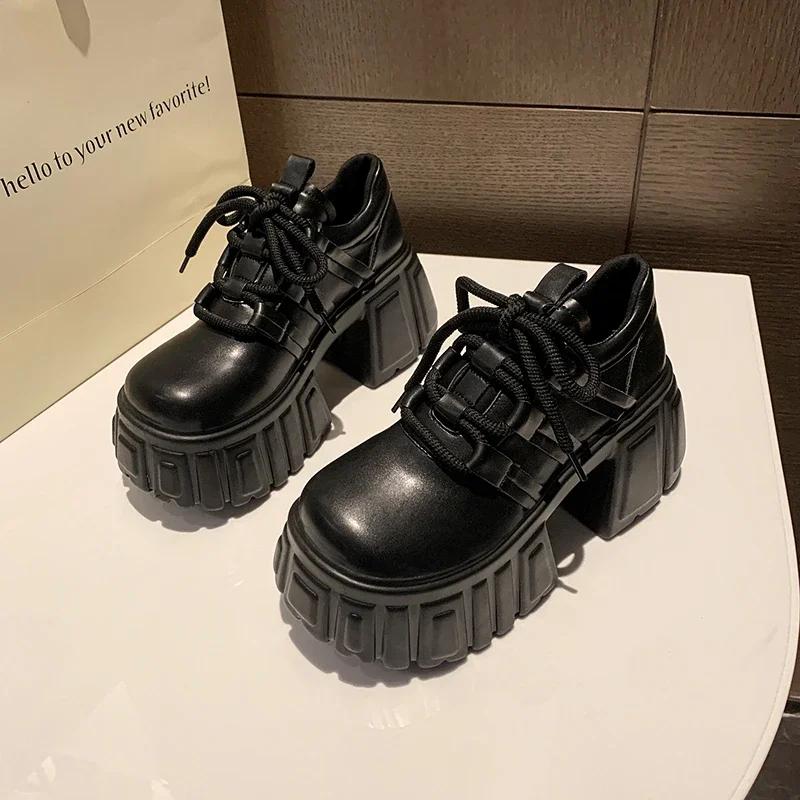 Fashion NEW Chunky Sneakers 2024 Autumn Casual Vulcanized Shoes Woman High Platform Breathable PU Leather 8CM Women Sports Dad Shoes