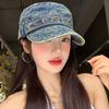Spring and Autumn Denim Flat Top Hat Female Retro Old Star Decorative Sun Hat Show Face Small Versatile Cap