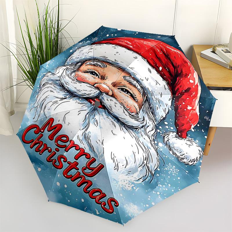 1pc Merry Christmas! Automatic Opening/Closing Umbrella with Portable Tri-Fold Design, 8-Bone Iron Frame, Outdoor for Fans, Travelers, Everyday Use, F