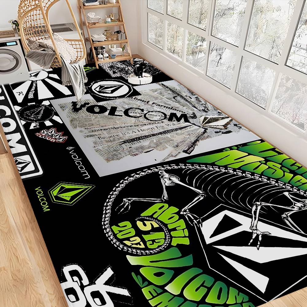 V-Volcom LOGO Long Rugs Cheaper Anti-slip Modern Living Room Balcony Printed Bedside Area Rugs