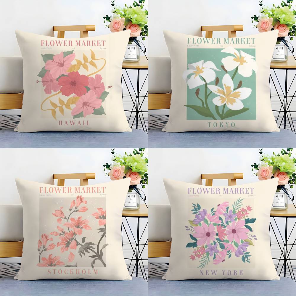 Classic Flower Market Pillow Case Plush Fabric Soft Double Sided Print Sofa Cushion Cover Throw Pillow Covers