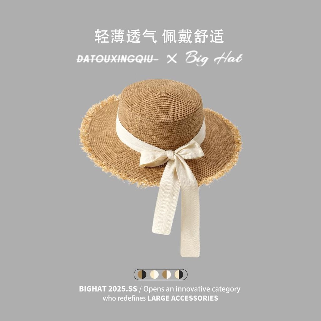 Summer bow raffia big brim straw hat women's new summer outdoor seaside beach sunshade sun hat