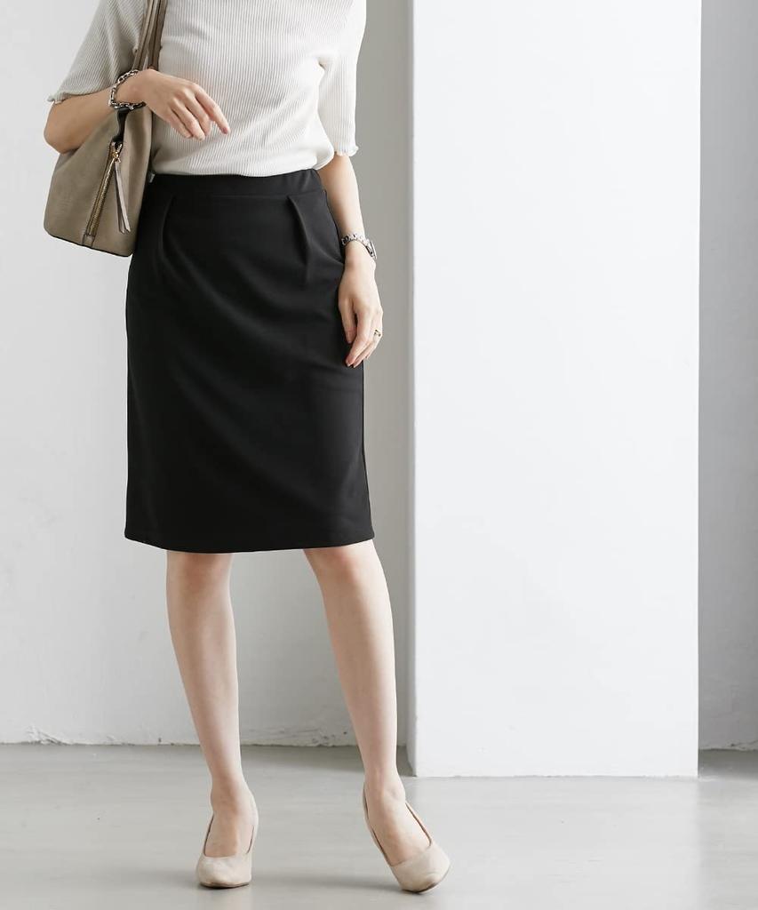Tight Cut and Stretch Jersey Front Black [Nissen] Skirt, Sewn, Material, Tuck, Women's, Commuting, Office, M,