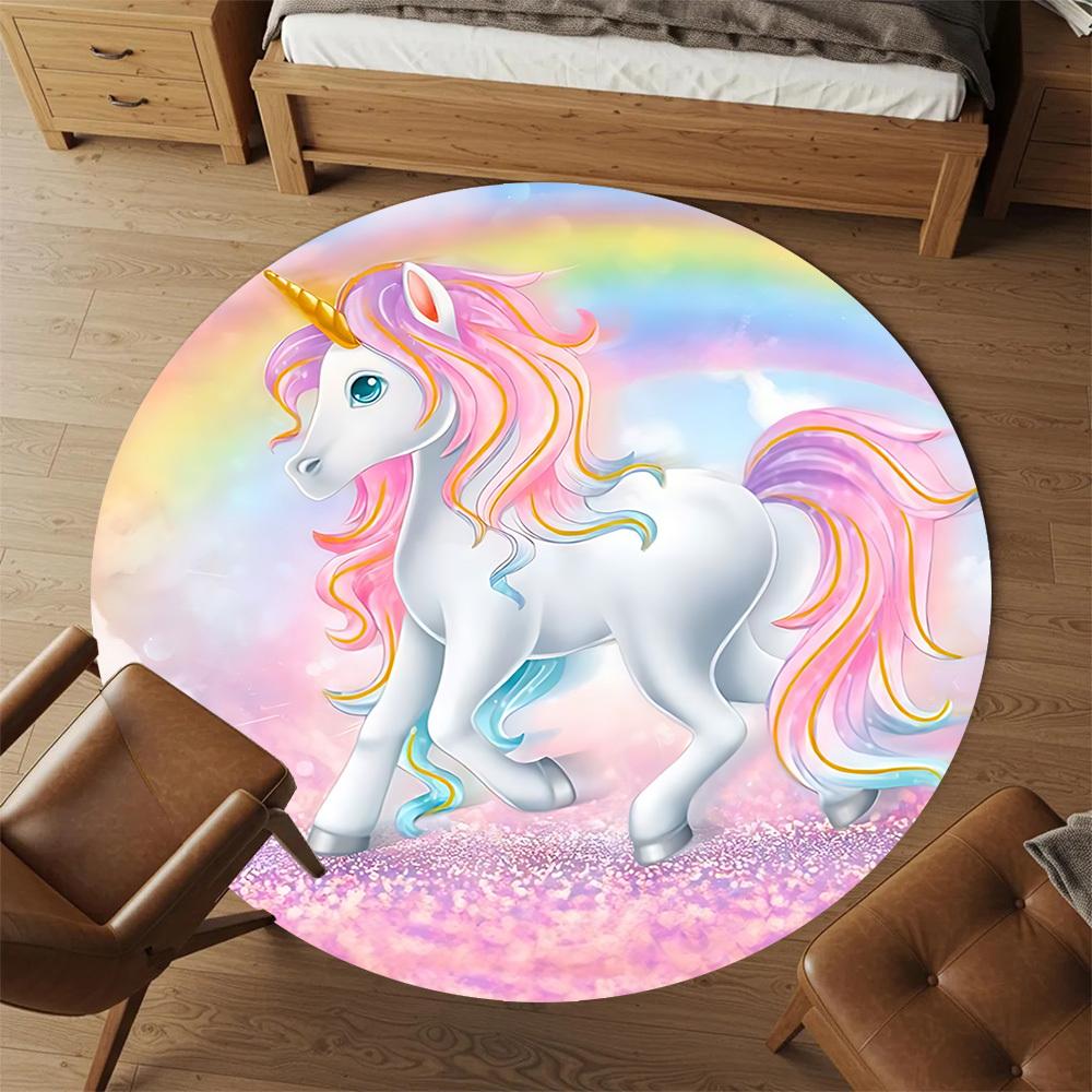 1pc Unicorn Rainbow Round Chair Mat Area Rug - Non-Slip, Floor Mat for Office, Bedroom, and Indoor Decor C1125209
