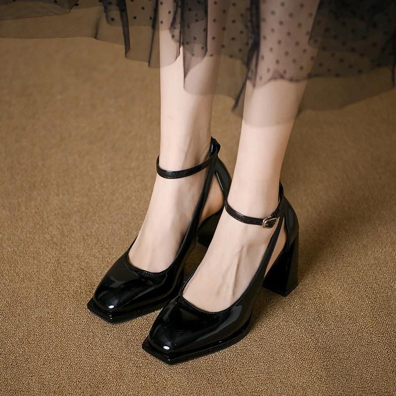 Fashion Women's Shoes 2024 Brand Mary Janes Women's High Heels Fashion Buckle Strap Office and Career New Square Toe Heels Women Zapatos