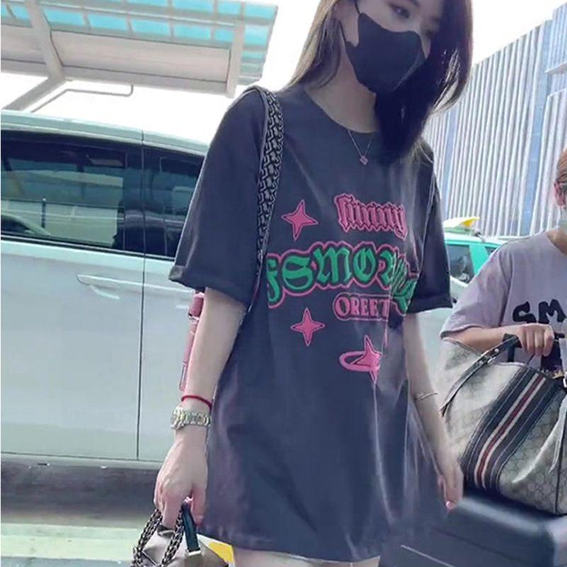 

Fashion Style Gray Series Short-Sleeved T-shirt Female Summer 2024 New Arrival Loose Large Version Trendy American Retro Tops