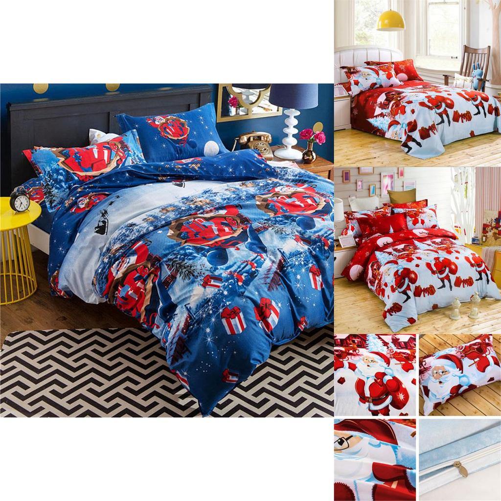 Festliches Weihnachts-Quiltbezug-Kissenbezug-Set mit Schneemann- und Weihnachtsmann-Design