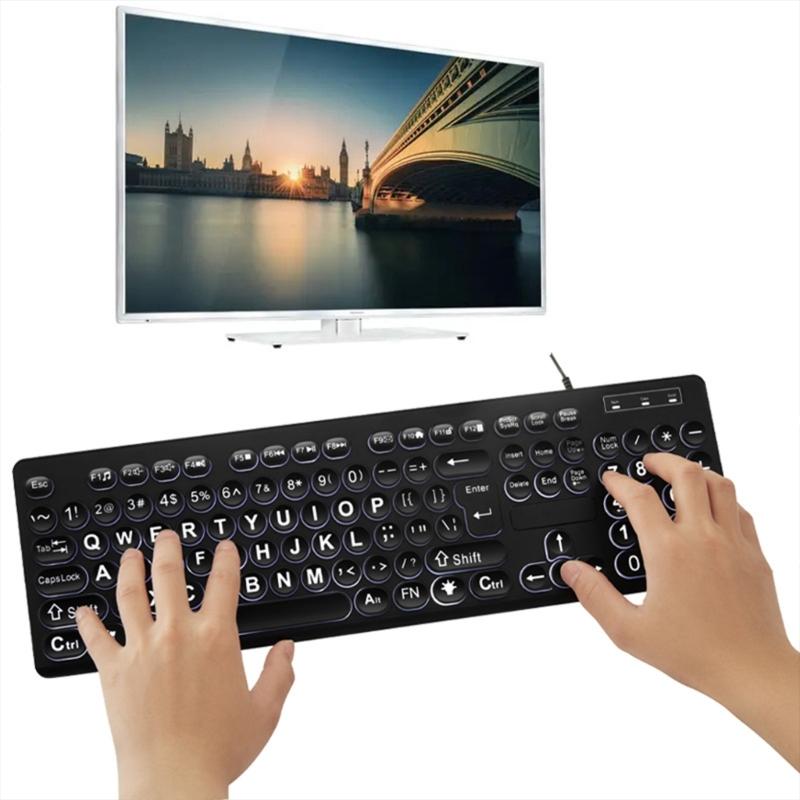 Large Print Computer Keyboards USB Cord Keyboards with Big Letters for Senior and Low Individuals White Backlit