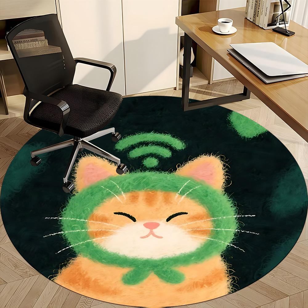 1PC Cat Wi-Fi Office Round Area Rug, Indoor Mat Suitable ForOffice, Under Office Chairs Bedroom Living Room Home Decor, Room Deco f167