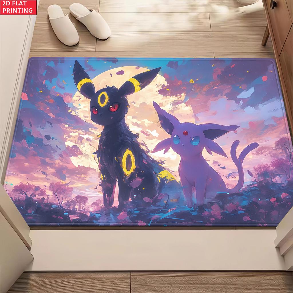 Anime Style Moon & Psychic Fox Area Rug Non Slip Soft Floor Mat For Gaming Room Living Room Bedroom Decor Washable Carpet