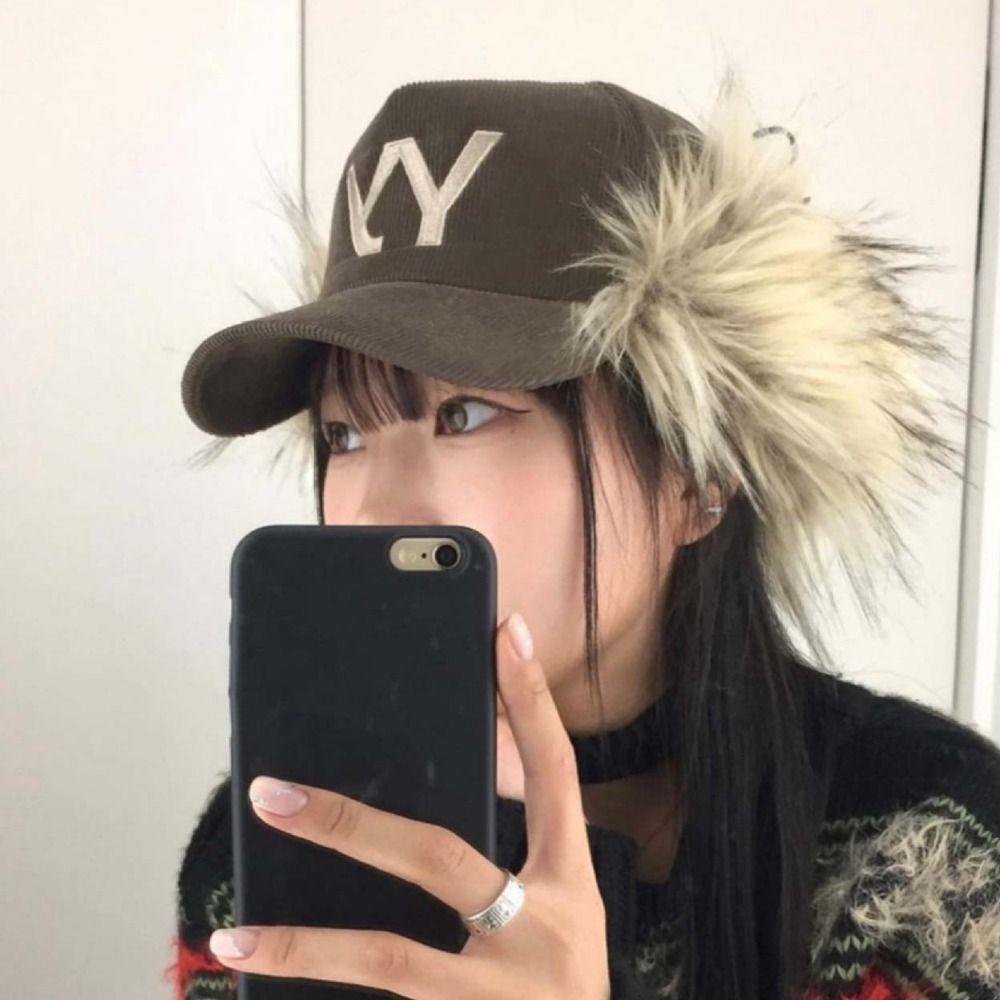 

Embroidered Corduroy Baseball Cap Korean Style Y2k Peaked Cap Autumn Feather Baseball Hat Women Coffee