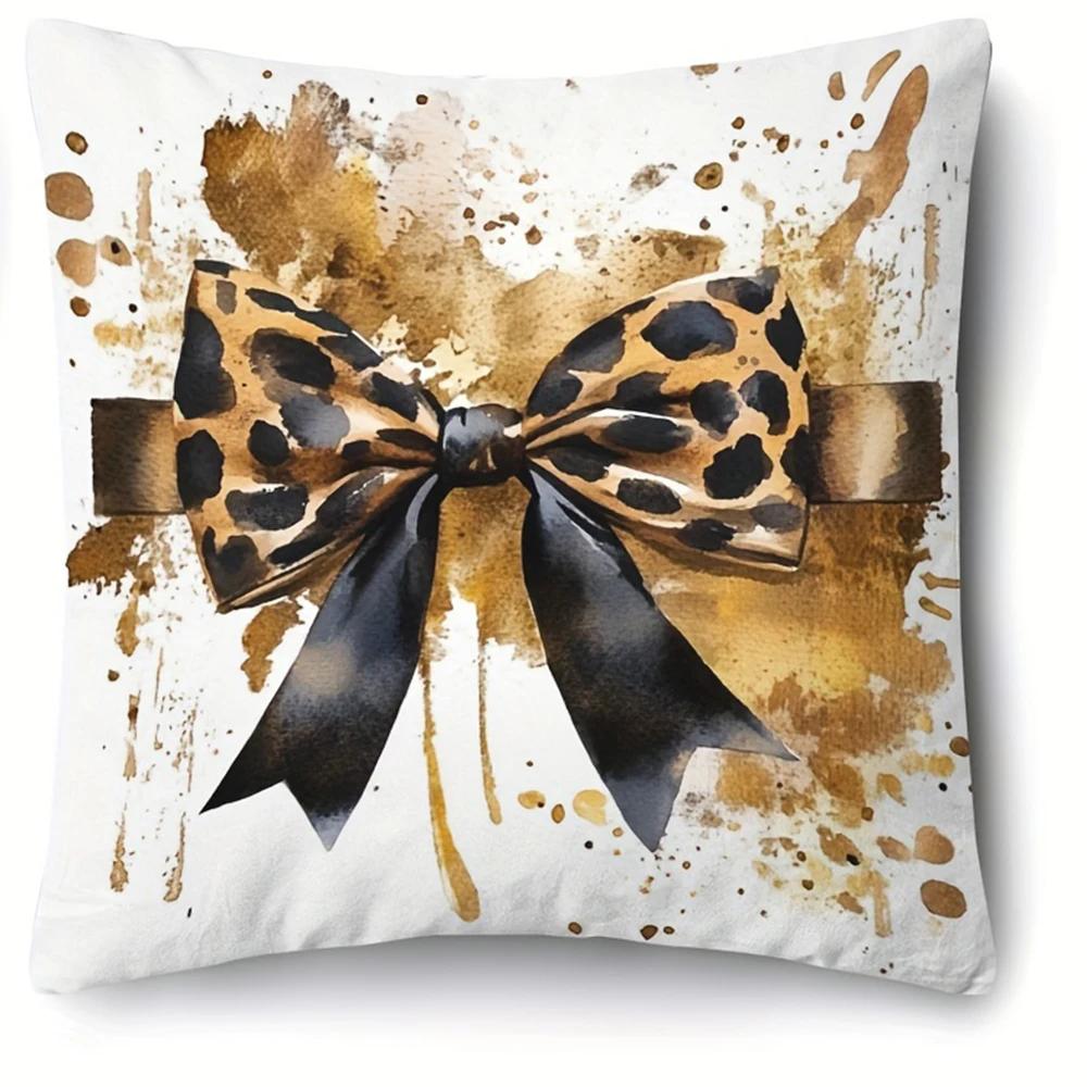 Leopard print bow decorative pillowcase pillowcase ultra-soft polyester material living room sofa back car pillowcase decoration