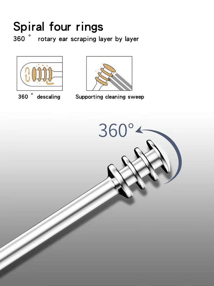 6-teiliges Ohrreinigungsset aus Edelstahl, spiralförmiges Ohrreinigungswerkzeug, tragbares Set mit Aufbewahrungsbox, geeignet für Familie und Reisen