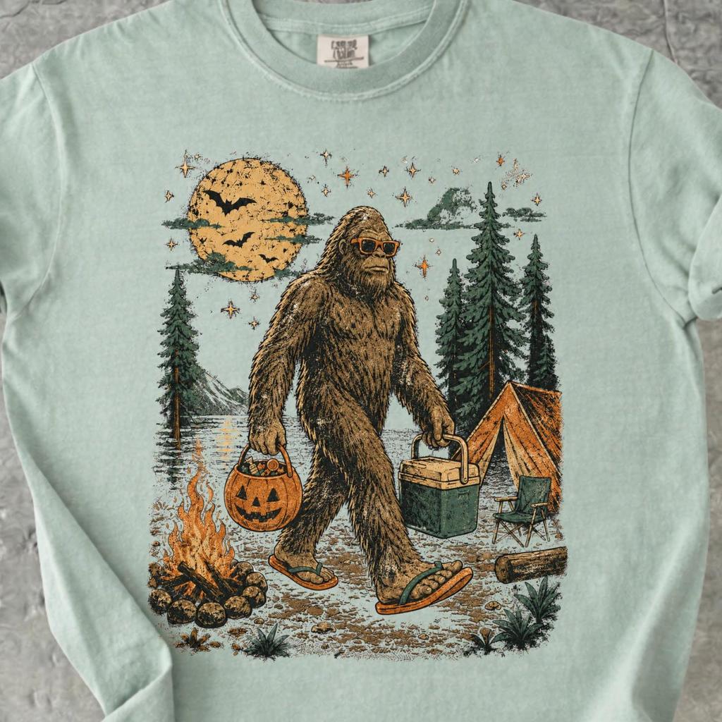Bigfoot Summerween Comfort Colors Shirt, Halloween Camping T Shirt, Sasquatch Gift, Spooky Camp Tee