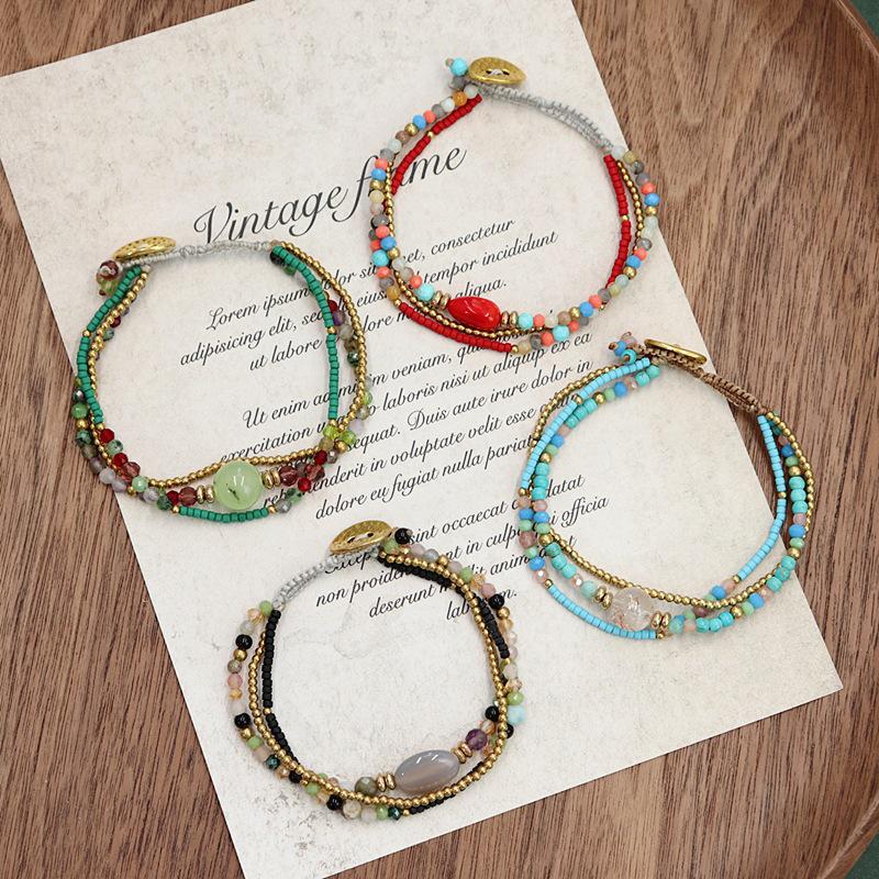 Boho Style Colorful Beaded Natural Stone Crystal Woven Bracelet