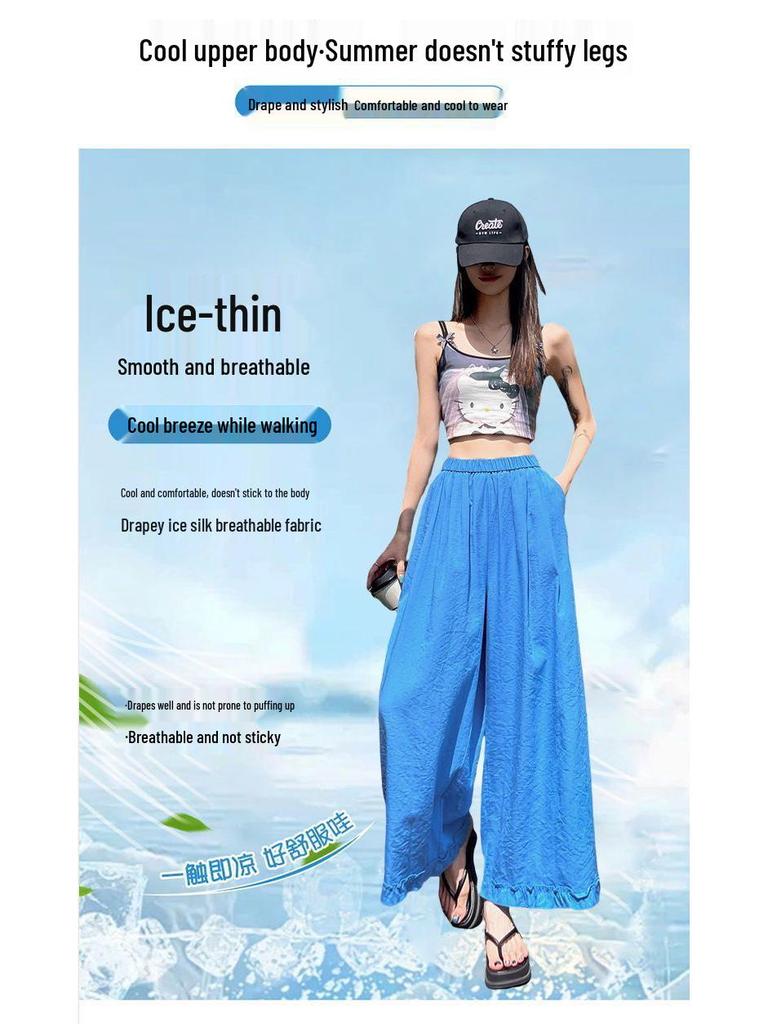 Women's Edge Cotton Linen Wide-Leg High-Waisted Pants - Slimming, Loose, Casual, Nine-Point Length, Summer 2026