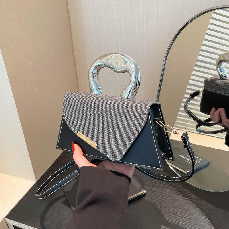 2025 Spring New Foreign Style Splicing Contrasting Color Portable Temperament Design Temperament Single Shoulder Crossbody Small Square Bag Woman
