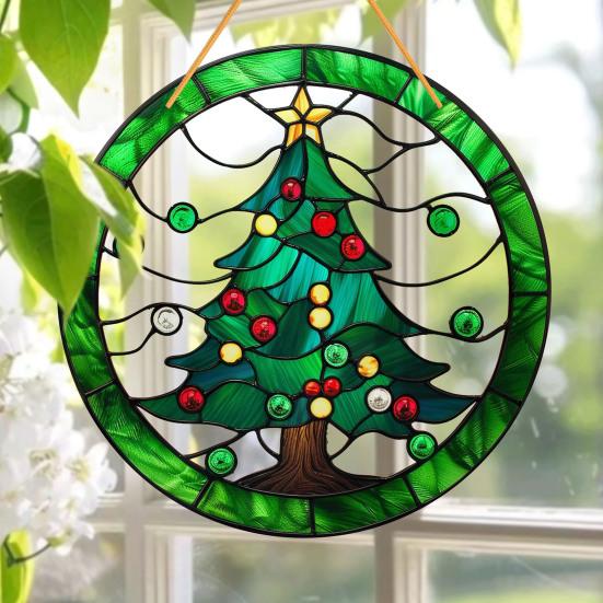 Christmas Sun Catchers Acrylic Painted Ornaments Holiday Window Tree Porch Decor Colorful Reflection Hanging Decorations for Home