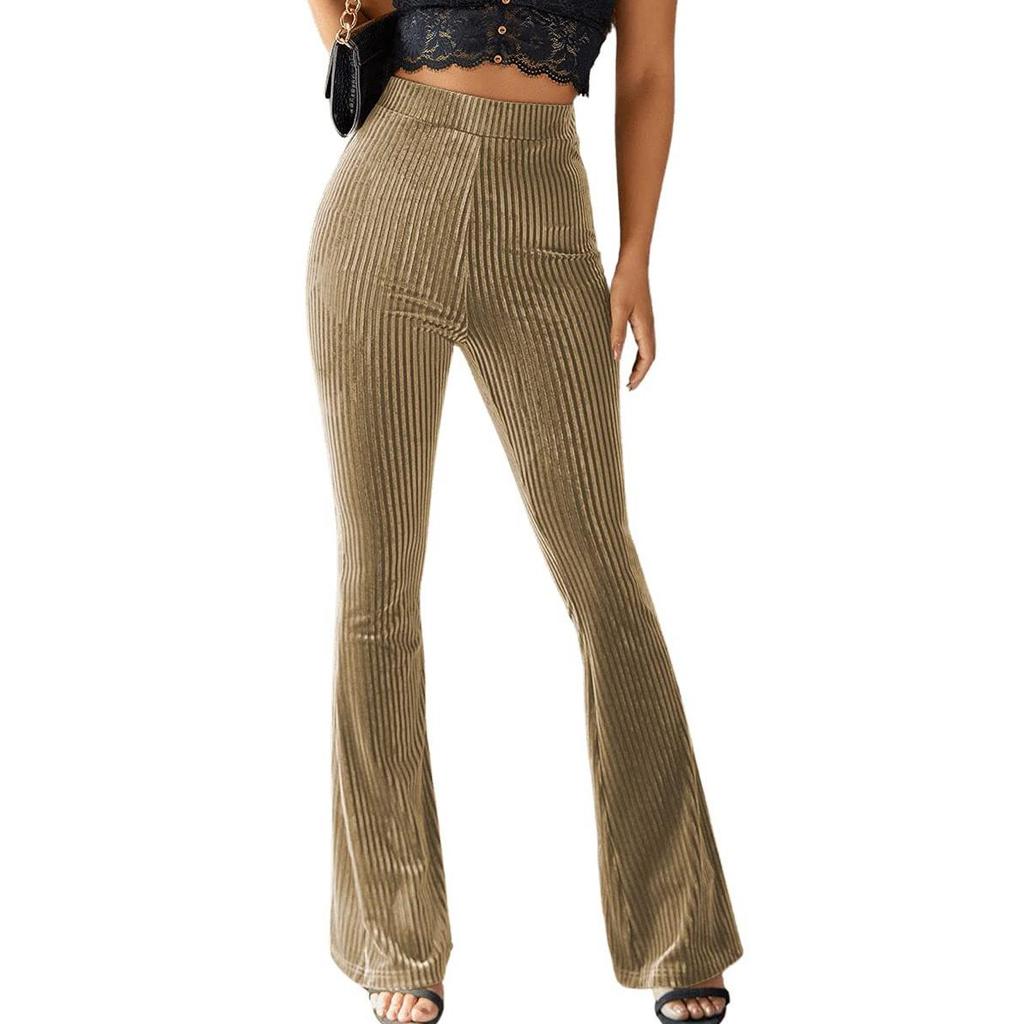 Nové stylové kalhoty pro ženy Slim Fit Vintage Fashion Flare Kalhoty s vysokým pasem Elastické kalhoty