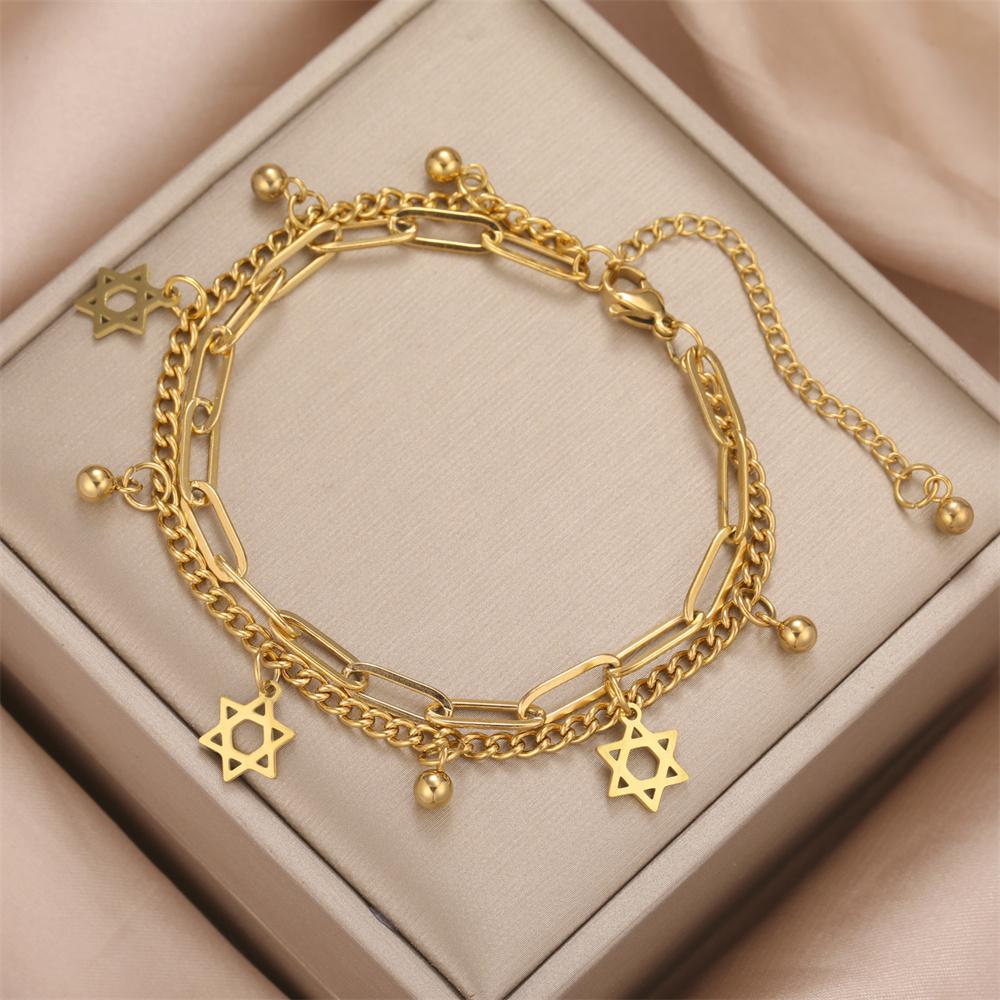 My Shape Star of David Bracelets Adjustable 2 Layers Hand Chain Stainless Steel Link Chain Hexagram Je Jewelry Israel Gifts