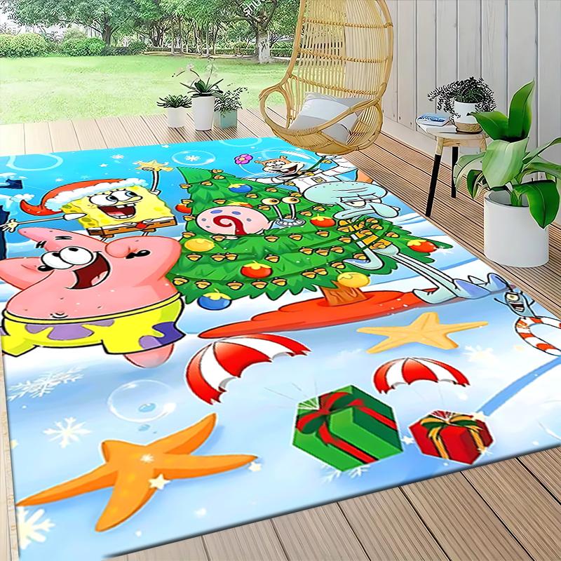 Christmas Spongebob Celebration Carpet Rug Soft Washable Anti Slip Home Living Room Sofa Mats Personalized Christmas Rug