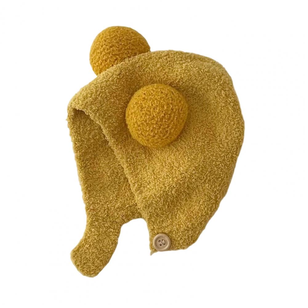 Children Acrylic Hat Kids Warm Hat Kids Winter Hat with Bear Ear Design Button Closure Elastic Band Solid Color Winter Cap