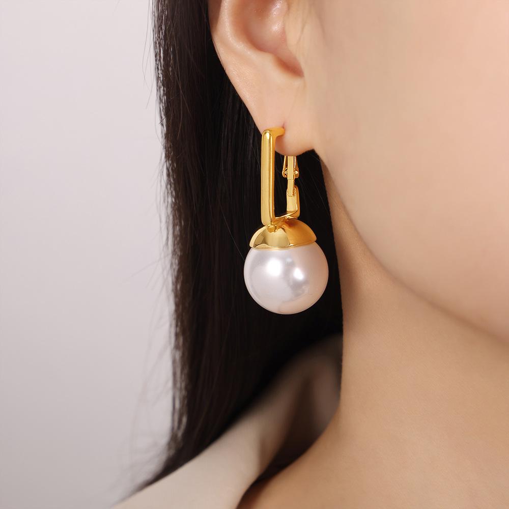 Black Beads Pendant Earrings For Women Stainless Steel Gold Plated Earrings Women's Imitation Pearl Earring Luxury Woman Jewelry