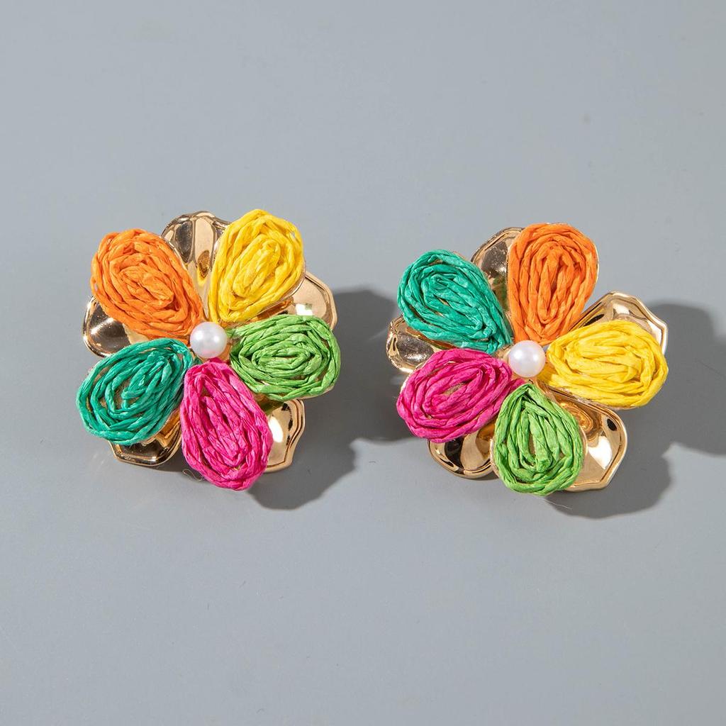 Boucles d'oreilles Fleurs Lafite Style Dopamine Coloré d'Été pour Femmes, Bijoux Doux et Mignons Adaptés pour Voyager avec des Boucles d'Oreilles