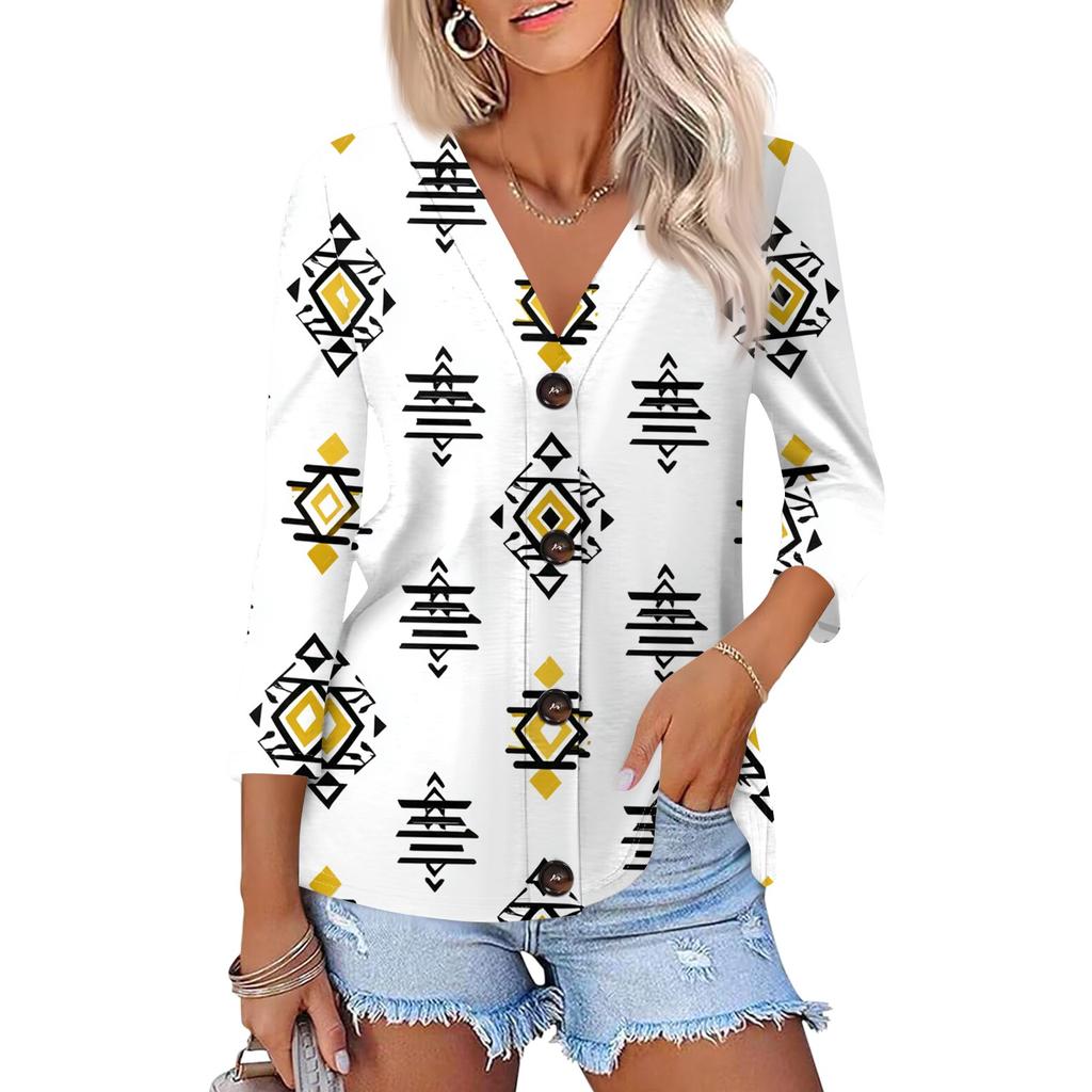Women's Casual Fashion Floral Print Three-quarter Sleeve Button Cardigan Top