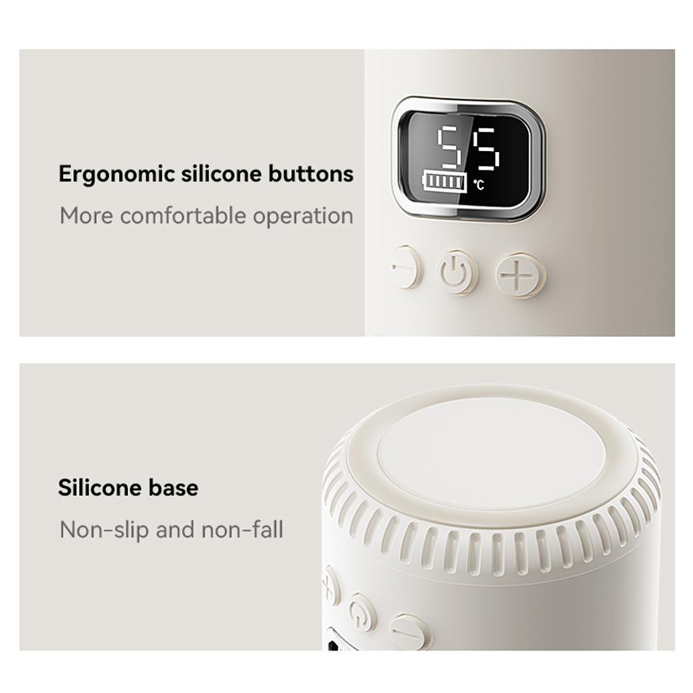 Tragbarer Wasserwärmer aus Edelstahl für Babynahrung, Fassungsvermögen 400 ml, 37–55 Grad Celsius, einstellbare Temperatur