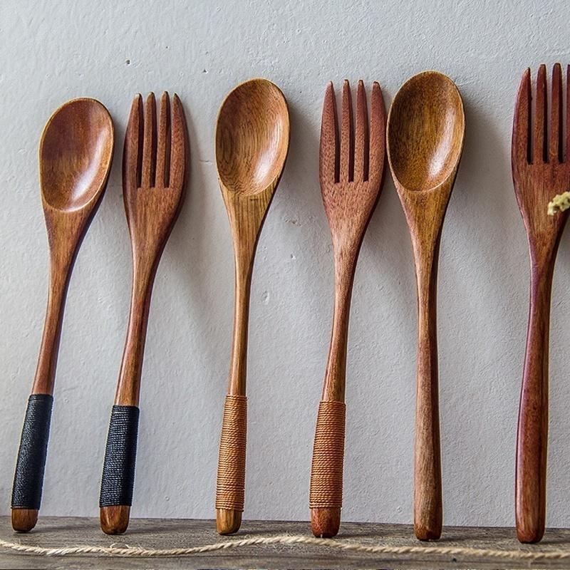 Winding Spoon-fork Creative Wooden Spoon Forks Set with Long Handle Kitchen Tools Tableware