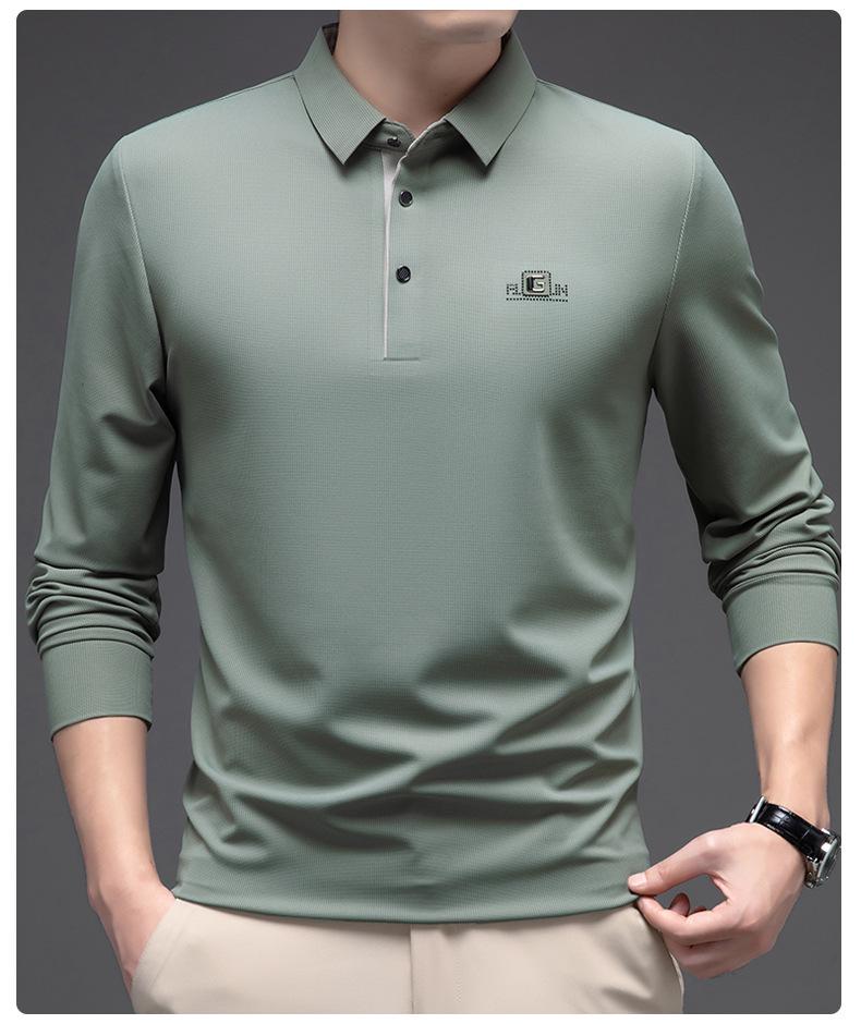 Woodpecker Men's Iron-Free Seamless Lapel Long Sleeve Polo Shirt - Versatile High-End Loose Fit