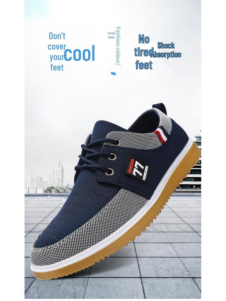 2025 Men's Breathable Canvas Lace-up Casual Shoes for Middle-aged and Elderly
