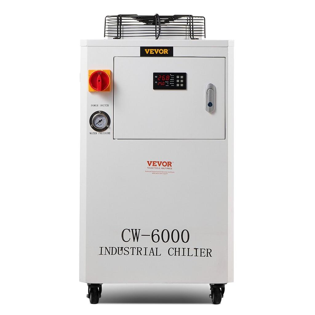 Industrial Water Chiller CW6000, 1500W Water Chiller Cooling System with Compressor, 15L Water Tank Capacity, 65L/min Max Flow Rate, for CO2 Laser