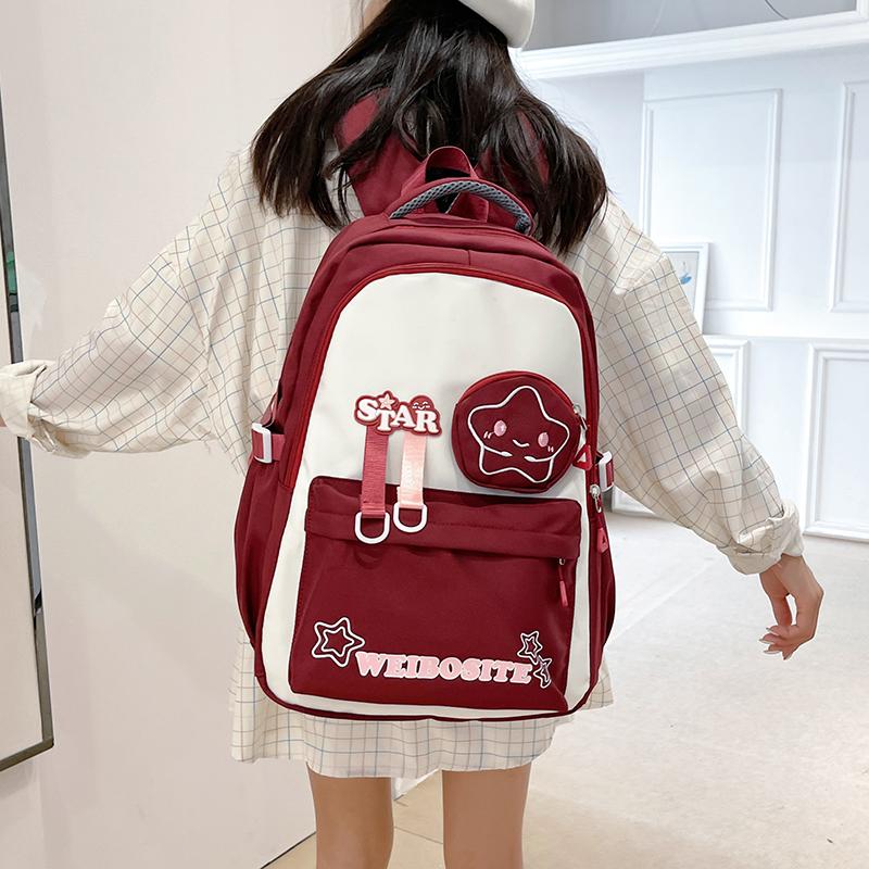 Women's Large Capacity Backpack Color Block Student Schoolbag Shoulder Bag