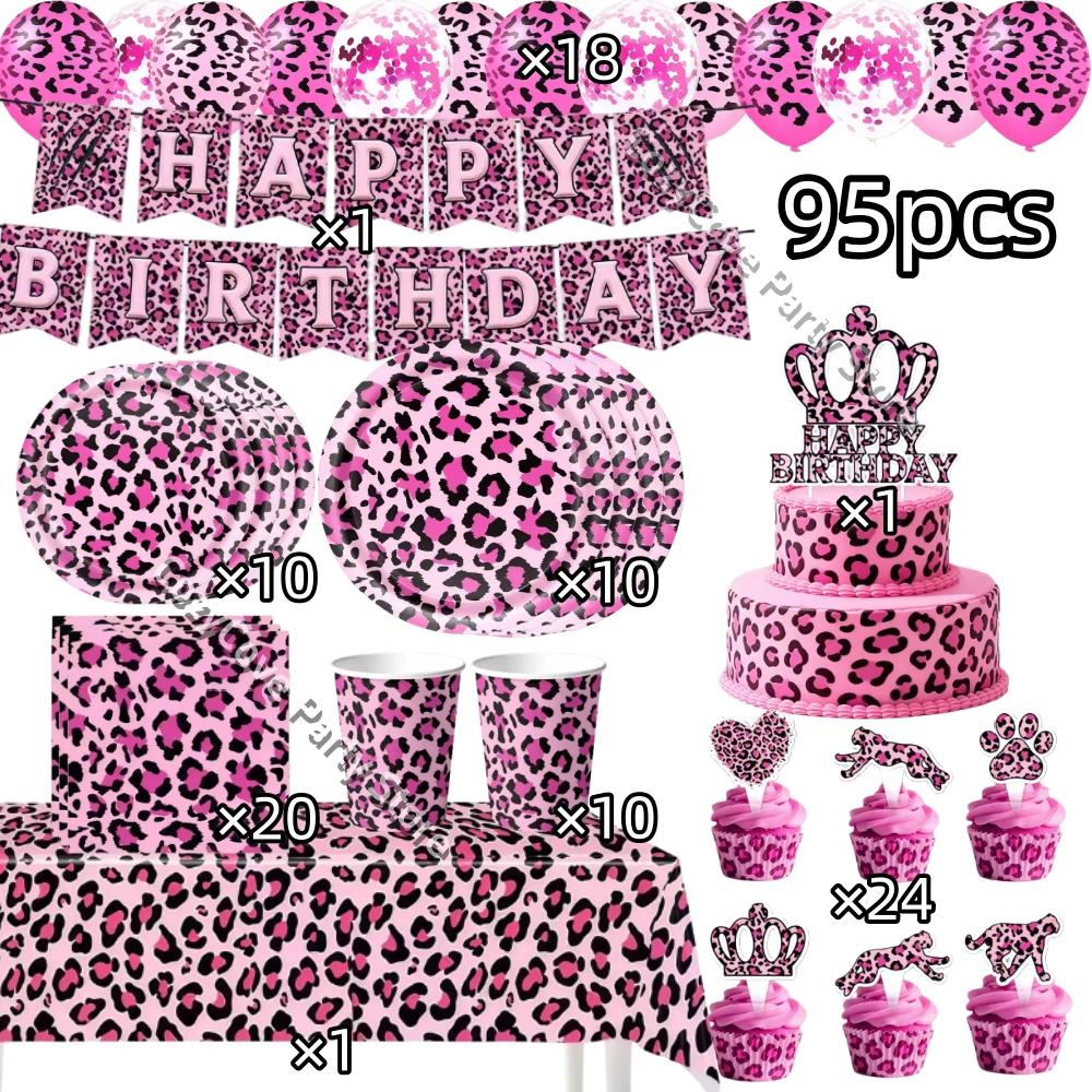 Rosa Leopard Geburtstagsparty Dekoration Tier Leopard Thema Geschirr Becher Teller Banner Ballons Geburtstagsparty Zubehör Geschenke