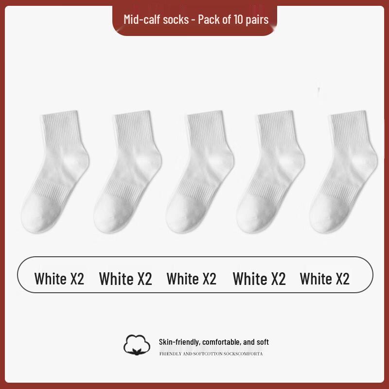Langsha Men's 10-Pair Mid-Calf Cotton Sport & Casual Socks