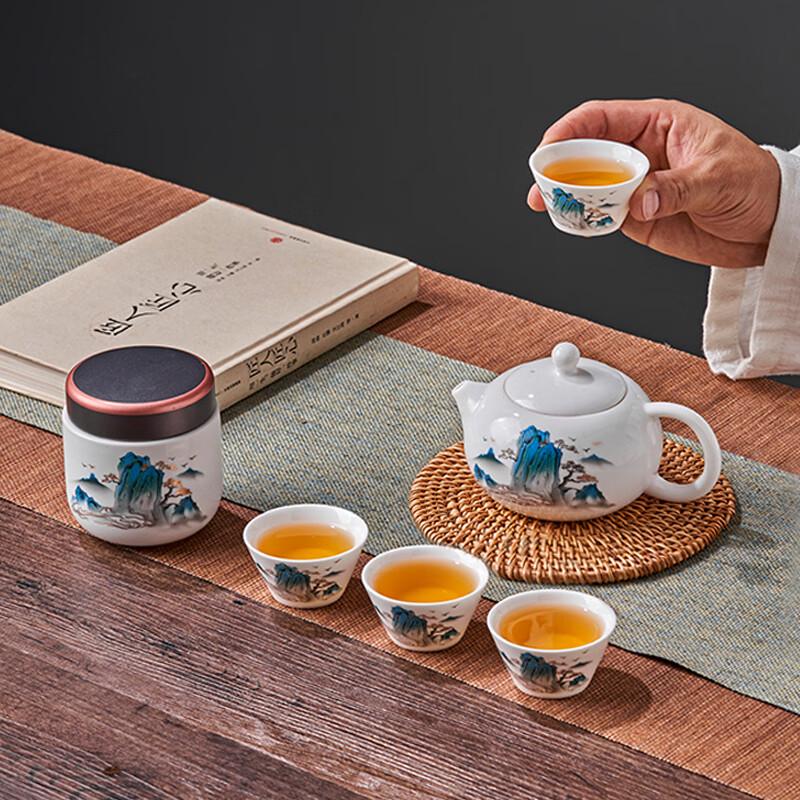 

Chinese Gold-Inlaid Jade Ceramic Kung Fu Tea Set