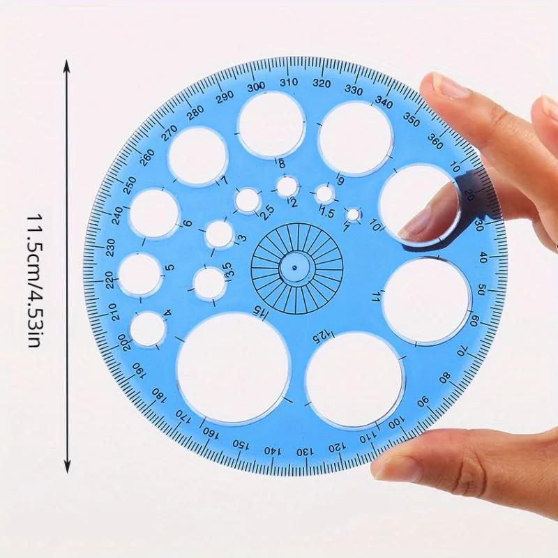 1pc 360-Degree Rotating Round Ruler - with Circles & Degrees for Drafting, Patchwork, Office & School Supplies, 4.55" Diameter