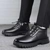 Men's shoes winter men's cotton shoes men's soft-soled non-slip leather shoes men's soft leather high-top thickened velvet warm snow boots