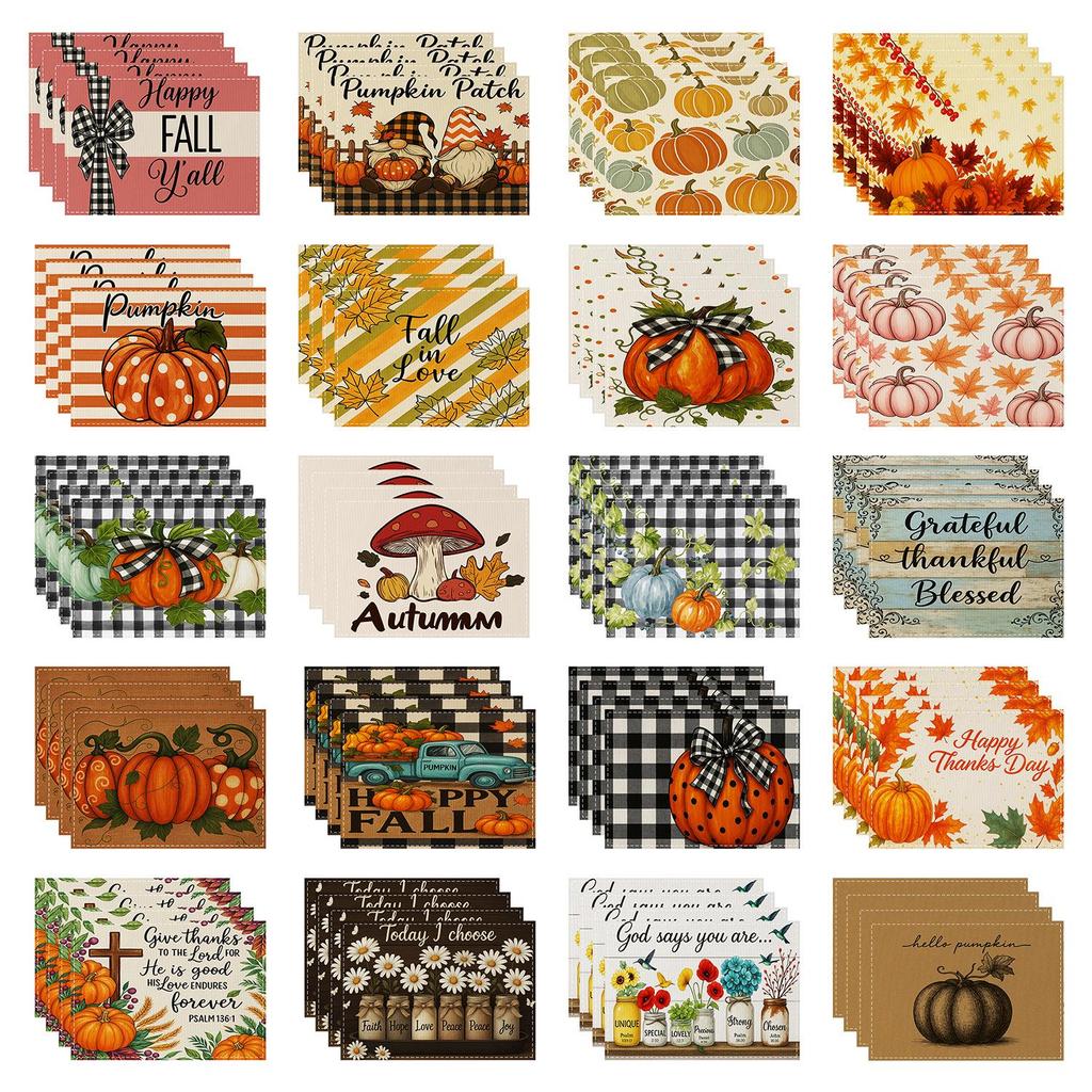 2025 Thanksgiving Pumpkin Maple Leaf Linen Table Mat: Heat-Resistant Autumn Placemat & Coaster Set