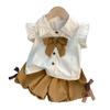 6530 Girls' Summer College-Style Two-Piece: Ruffled Sleeve Top & Floral Bud Shorts