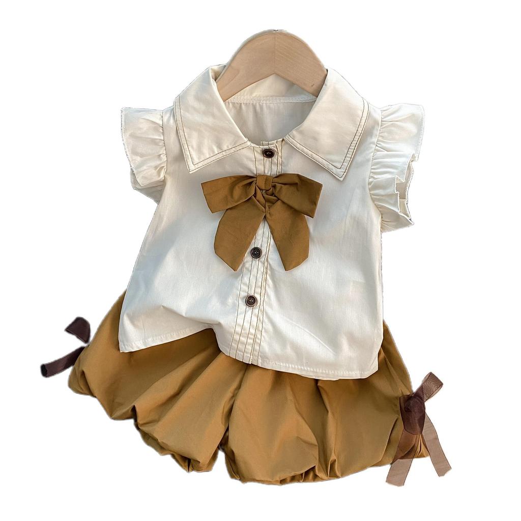 6530 Girls' Summer College-Style Two-Piece: Ruffled Sleeve Top & Floral Bud Shorts