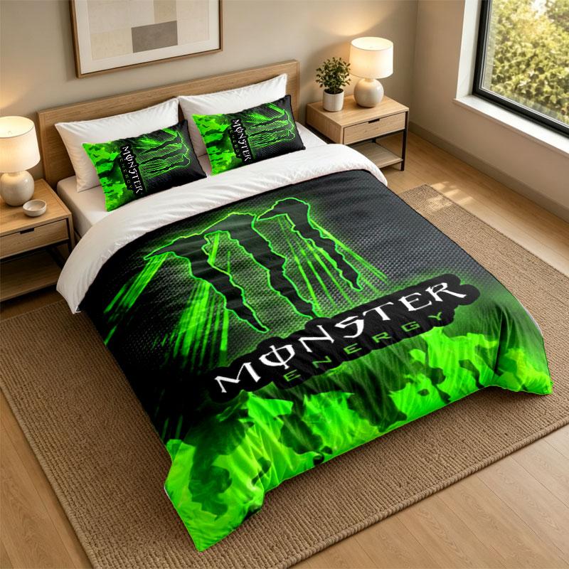 3Pcs Bedding SetMonster Energy Soft Bed Sheet and Two Pillowcases Home Bedroom Decor