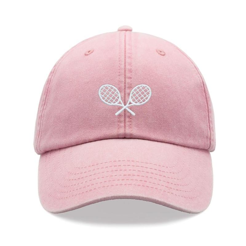 1 Stück Tennis Schläger Gekreuzt Retro Gewaschen Baseballkappen für Damen,mode Einfach Unisex Verstellbare Dad Hat für verblassten Sport Gebrauch