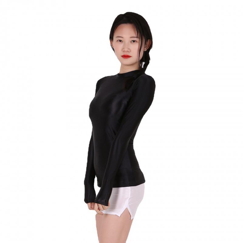 Sexy, Transparent, Breathable Bodycon T-Shirt - Oily Shiny Finish, European & American Plus Size, Comfortable Fit, 7051