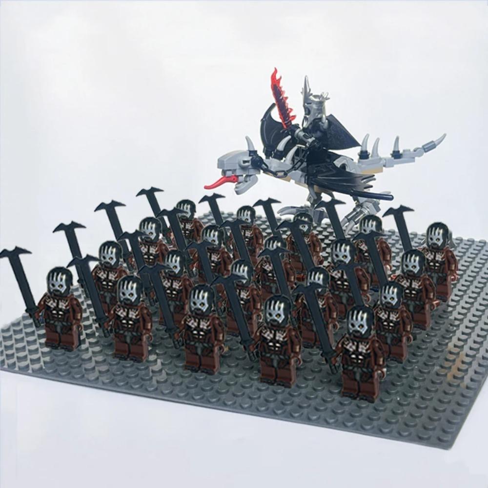 New 21Pcs Solider Uruk Hai Army Figrues King Angmar With Fell Beasts Shield Sword Bow Spear Weapons Kid Toys