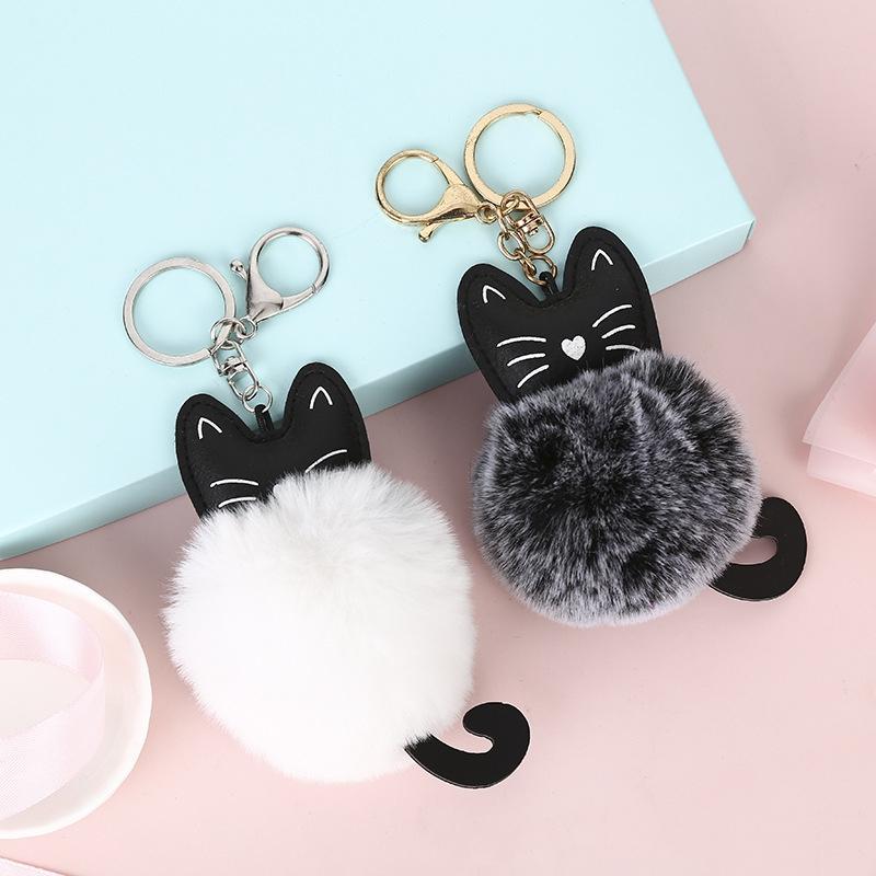 Cute Fur Ball Cat Soft Pompom Animal Tail Hair Ball Car Ladies Car Bag Accessories Mom Gift Bag Charm