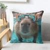 Cute Anime Capybara Cushion Cover Natural Linen Organic Fabric Double-Sided Printing Breathable Perfect For Home Decor